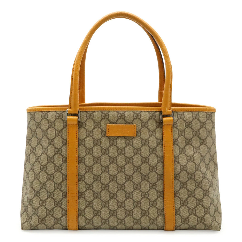 Gucci GG Supreme Plus Tote Bag Shoulder Leather Beige Cream Yellow